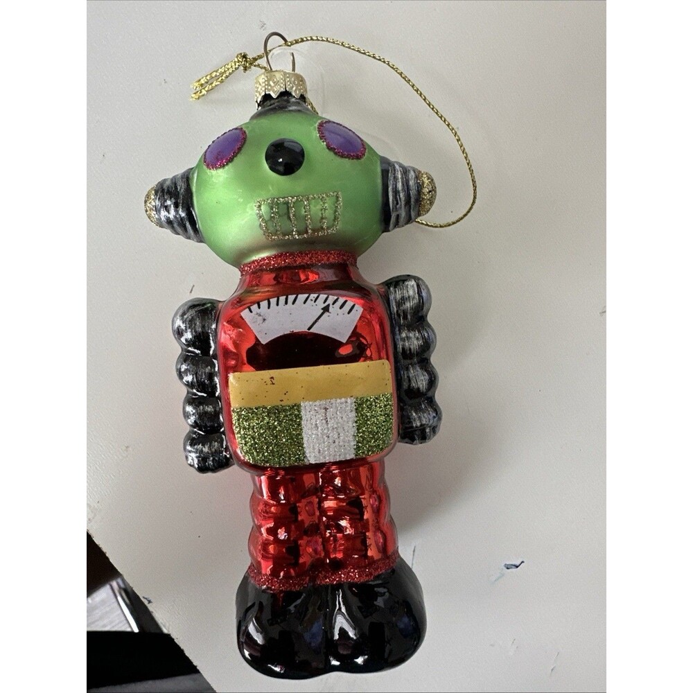 Vintage Robot Blown Glass Christmas Ornament Multi Color 5” - Picture 3 of 6